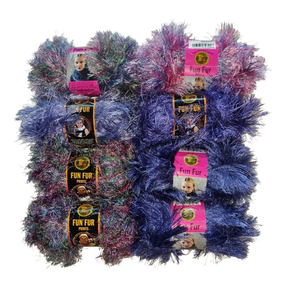 Lion Brand Fun Fur Yarn Lot of 8 Violet Tropical Lavender Cotton Candy yarn